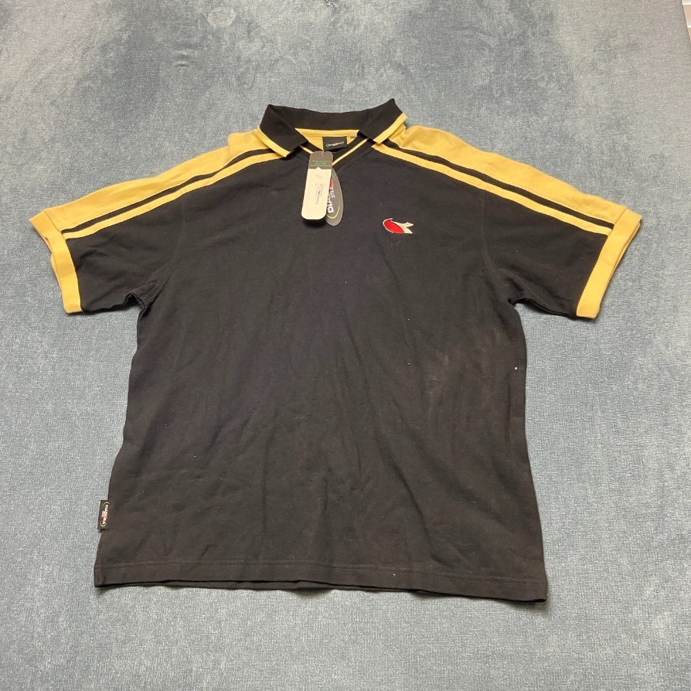 VTG Diadora Stile Polo Shirt Mens L Black Sand V-Neck Short Sleeve Performance